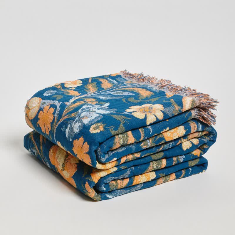 Bunte Baumwolldecke mit Blumen-, Vogel- und Quastenmuster - image 3