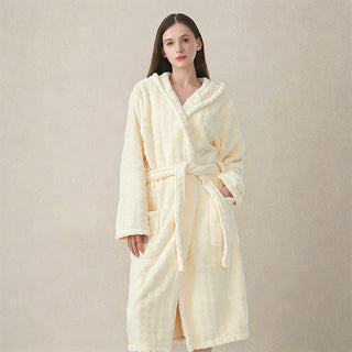 Einfacher Flanellbademantel mit Kapuze und Taschen - Beige - Einheitsgröße - image 0