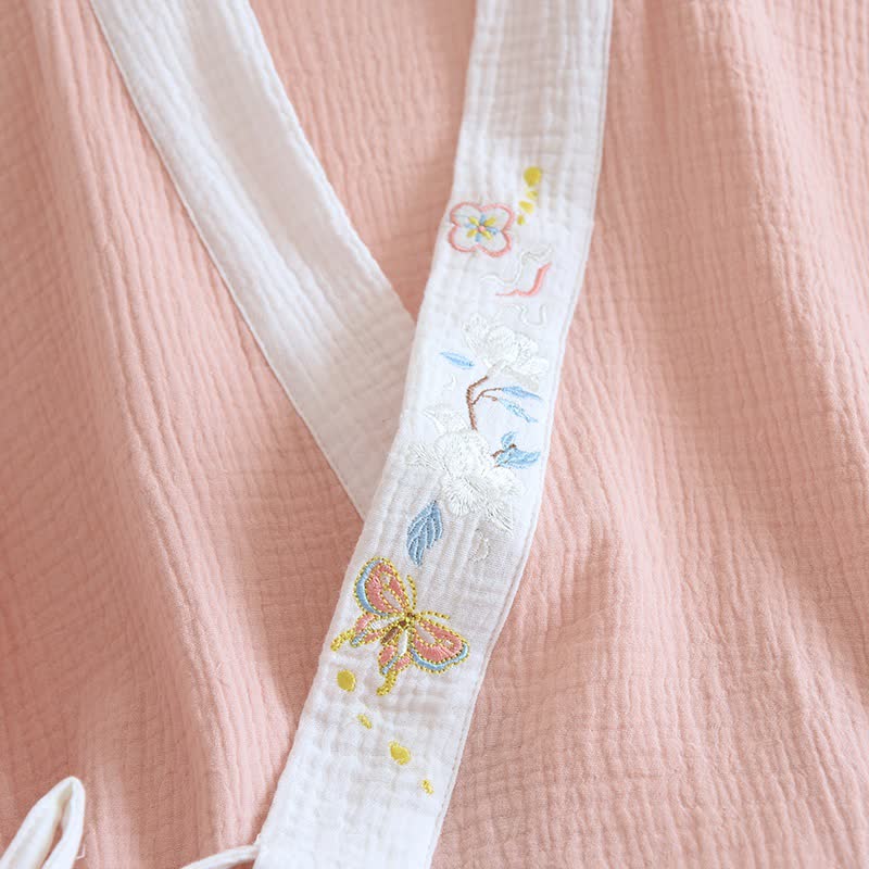 Kimono-Loungewear aus Baumwollgaze mit Schmetterlingsstickerei - image 6
