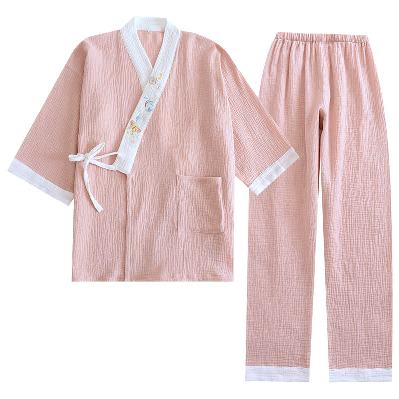 Kimono-Loungewear aus Baumwollgaze mit Schmetterlingsstickerei - image 15