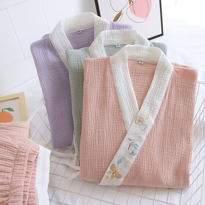 Kimono-Loungewear aus Baumwollgaze mit Schmetterlingsstickerei - image 2