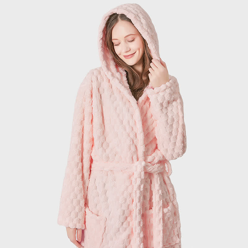 Ownkot Unisex-Bademantel mit Kapuze, einfarbig, saugfähig - image 5