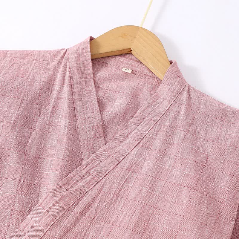 Kimono-Loungewear aus dezent kariertem Baumwollgaze - image 1