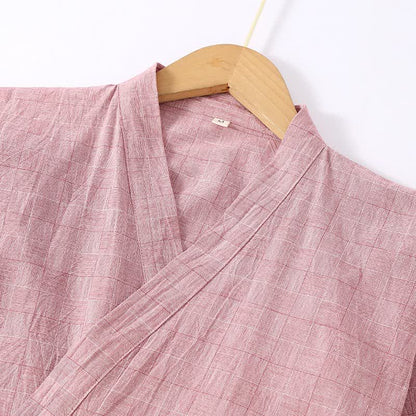 Kimono-Loungewear aus dezent kariertem Baumwollgaze - image 1