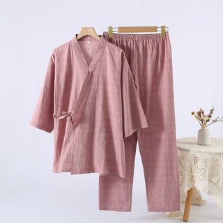 Kimono-Loungewear aus dezent kariertem Baumwollgaze - Lila - XL - image 0