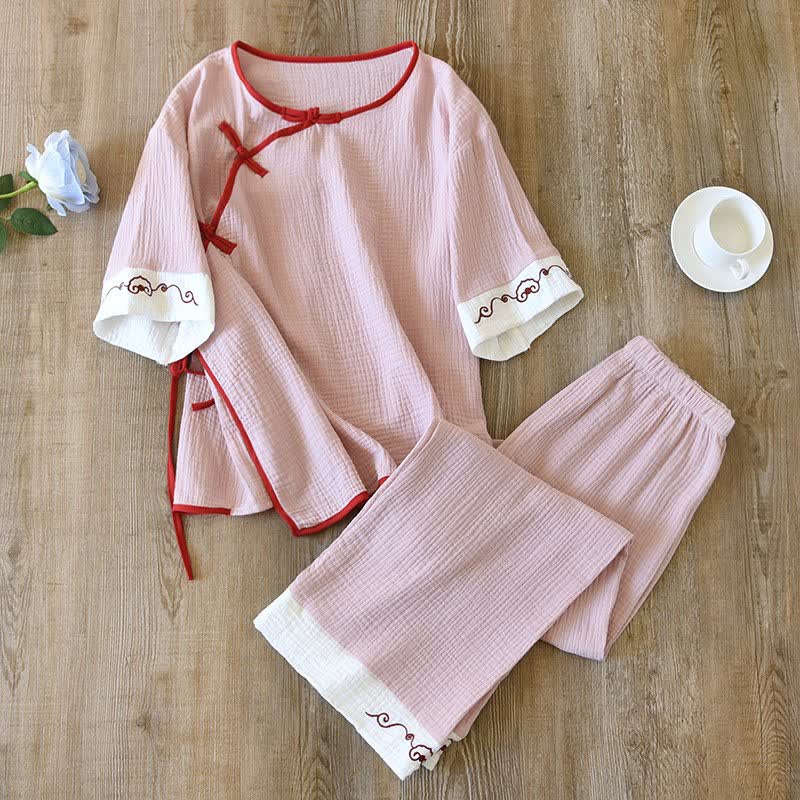 Loungewear im orientalischen Stil aus Baumwollgaze, Kimono - Rot - XL - image 5