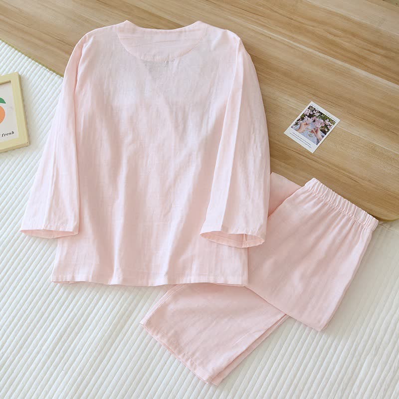 Kimono-Loungewear aus Baumwollgaze mit Blumenstickerei - image 4