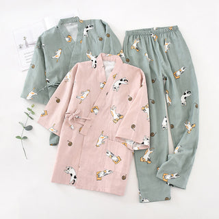 Partner-Kimono aus Baumwolle mit Katzenmotiven - image 0