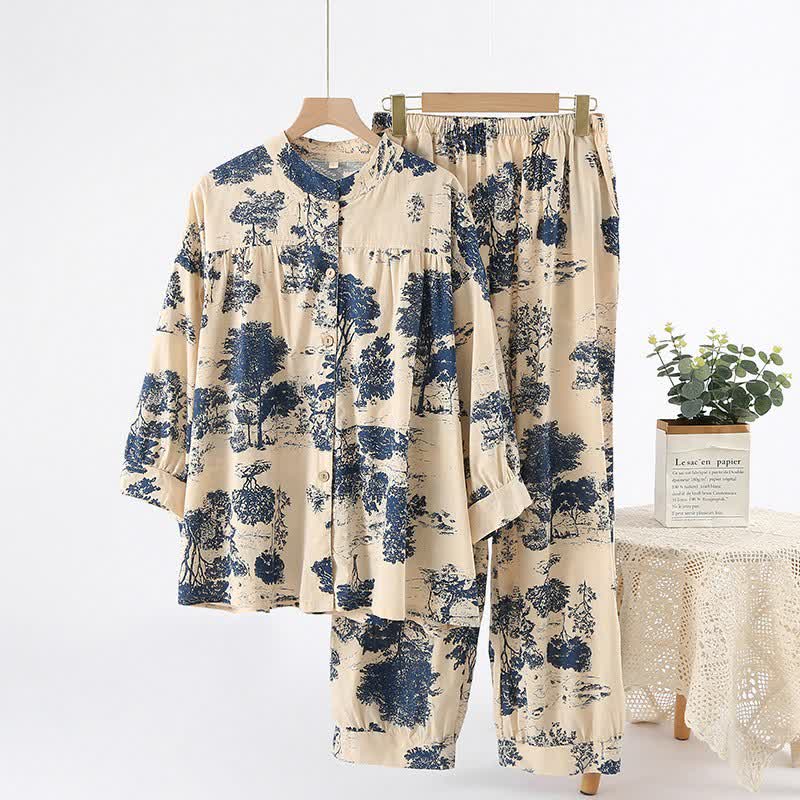 Loungewear im Retro-Oriental-Stil aus Baumwolle - Weiß - XL - image 0