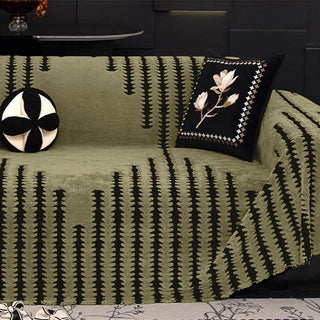 Dicker, weicher Sofabezug aus Chenille mit Streifen - Grün - 180cm x 460cm - image 0