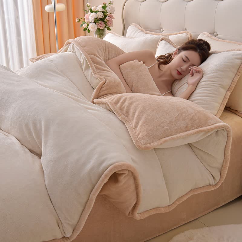 Wendbares, einfarbiges Plüsch-Bettwäscheset - Beige & Aprikose - Bettwäsche-Set - 220cm x 240cm - image 5