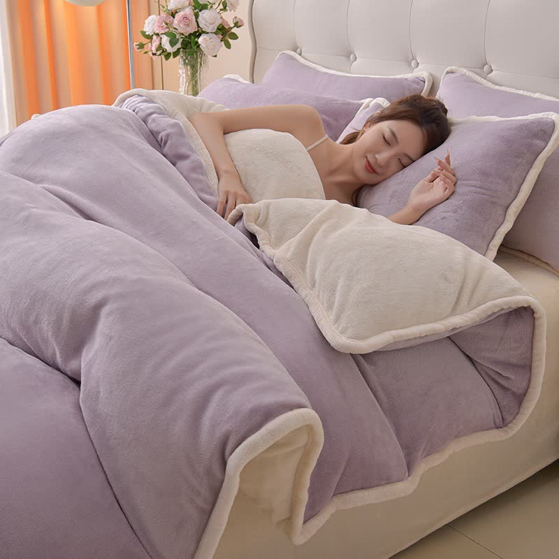 Wendbares, einfarbiges Plüsch-Bettwäscheset - Lila & Beige - Bettwäsche-Set - 220cm x 240cm - image 3