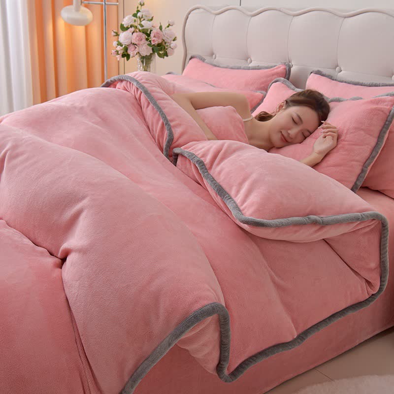 Wendbares, einfarbiges Plüsch-Bettwäscheset - Rosa - Bettwäsche-Set - 220cm x 240cm - image 1