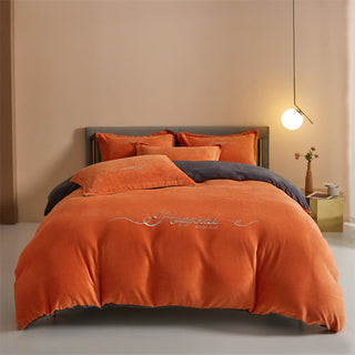 Glücks-Bettwäscheset aus besticktem Plüsch (4-teilig) - Orange - 220cm x 240cm - image 0