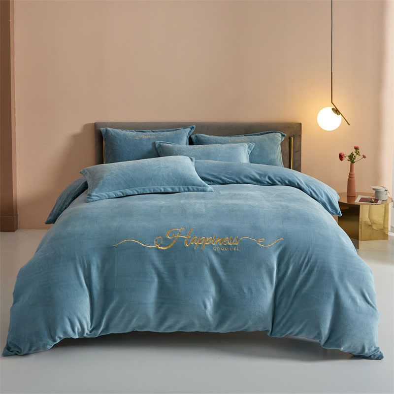 Glücks-Bettwäscheset aus besticktem Plüsch (4-teilig) - Hellgrün - 220cm x 240cm - image 9