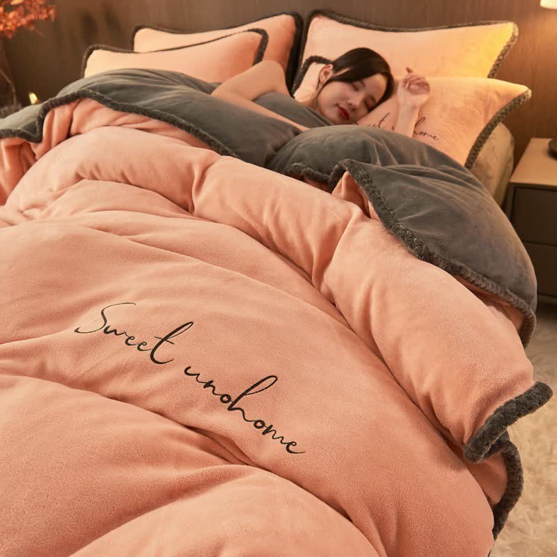 Sweet Home Bettwäsche-Set aus bedrucktem Plüsch (4-teilig) - Sekt - 220cm x 240cm - image 8