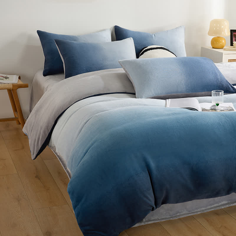 Farbverlauf Plüsch Warmes Bettwäscheset (4-teilig) - Blau - 220cm x 240cm - image 6