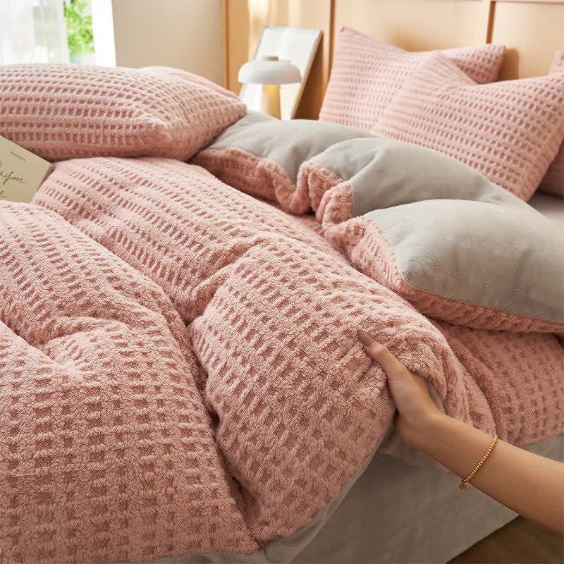 Flauschiges Bettwäscheset mit Karomuster (4-teilig) - Rosa - 220cm x 240cm - image 4