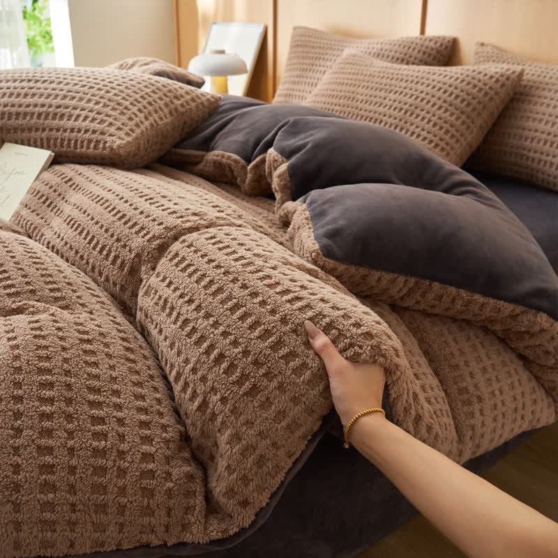 Flauschiges Bettwäscheset mit Karomuster (4-teilig) - Kaffee - 220cm x 240cm - image 1
