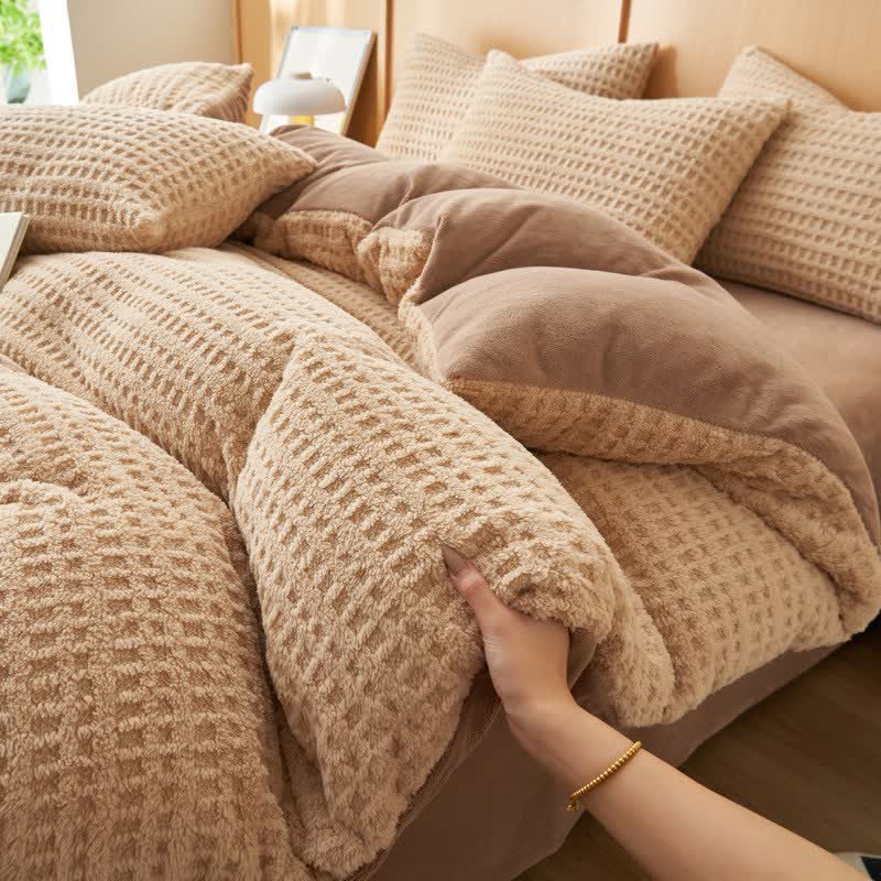 Flauschiges Bettwäscheset mit Karomuster (4-teilig) - Kamel - 220cm x 240cm - image 6