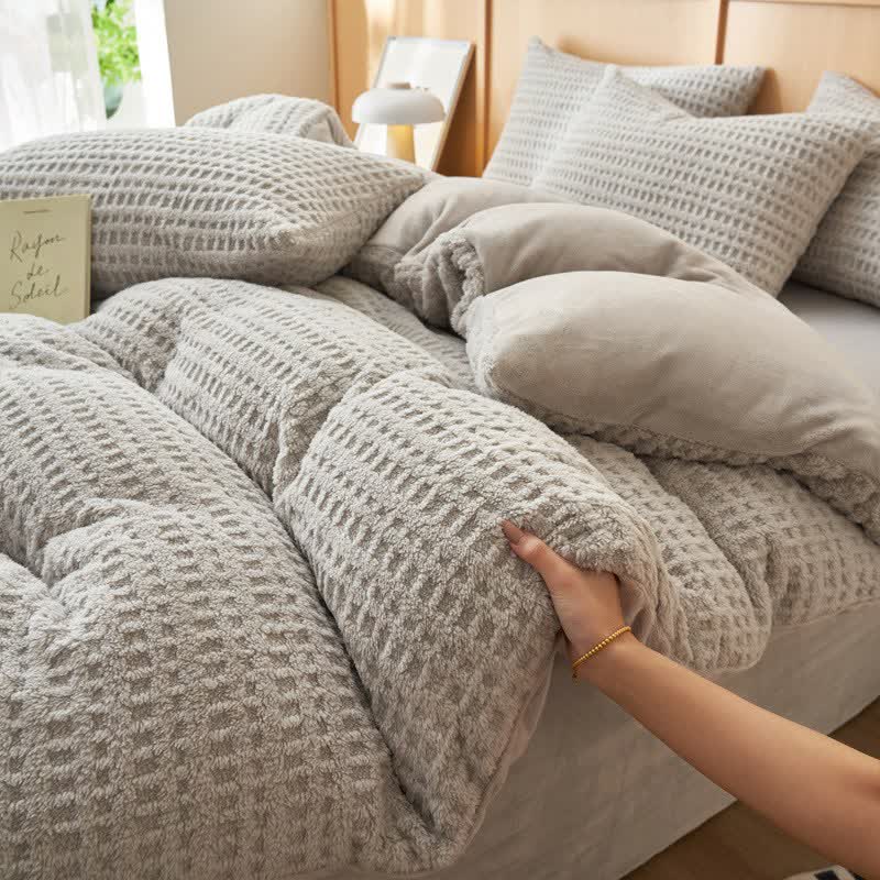 Flauschiges Bettwäscheset mit Karomuster (4-teilig) - Hellgrau - 220cm x 240cm - image 7