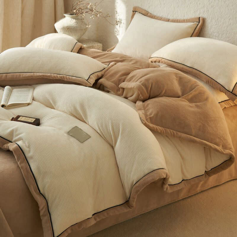 Wendbares Plüschbettwäsche-Set mit Waffelstruktur (4-teilig) - Beige - 220cm x 240cm - image 7