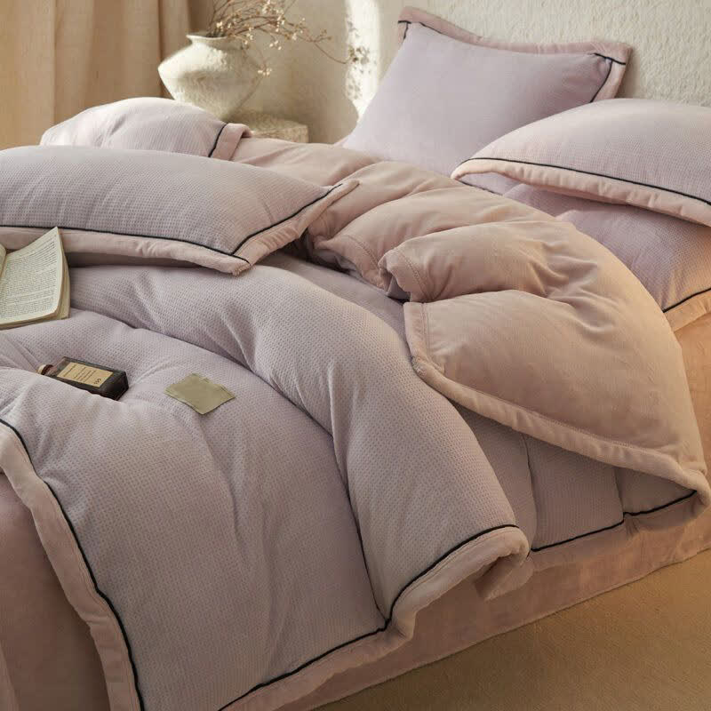 Wendbares Plüschbettwäsche-Set mit Waffelstruktur (4-teilig) - Hellviolett - 220cm x 240cm - image 9