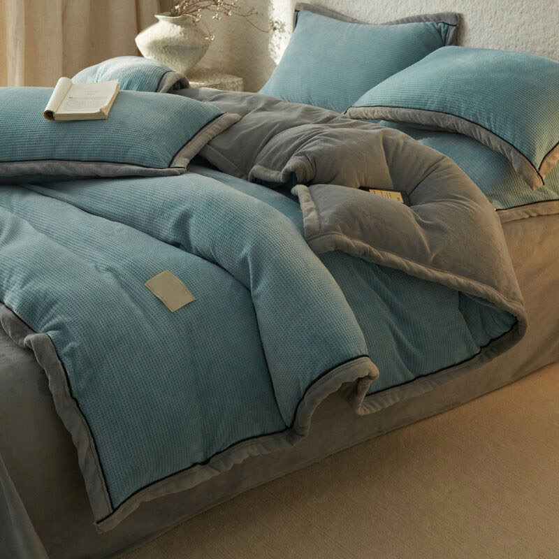 Wendbares Plüschbettwäsche-Set mit Waffelstruktur (4-teilig) - Blau - 220cm x 240cm - image 2