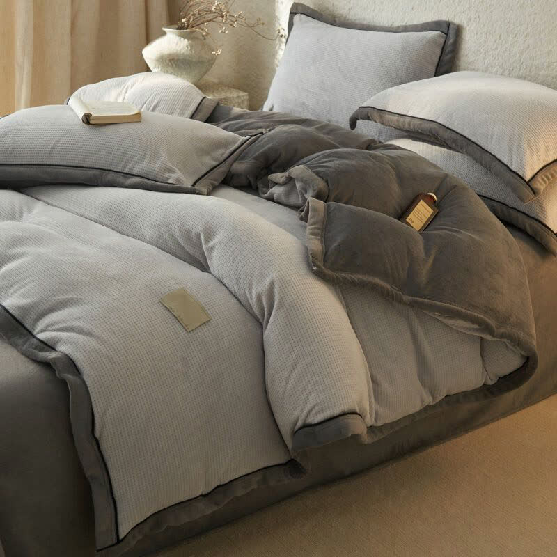 Wendbares Plüschbettwäsche-Set mit Waffelstruktur (4-teilig) - Grau - 220cm x 240cm - image 17