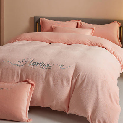 Glücks-Bettwäscheset aus besticktem Plüsch (4-teilig) - Rosa - 220cm x 240cm - image 6