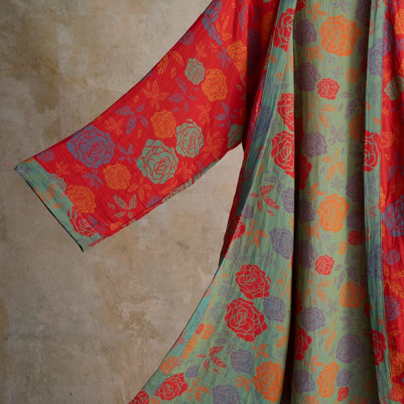 Romantischer Kimono-Bademantel aus Baumwollgaze mit Rosenmuster - image 4