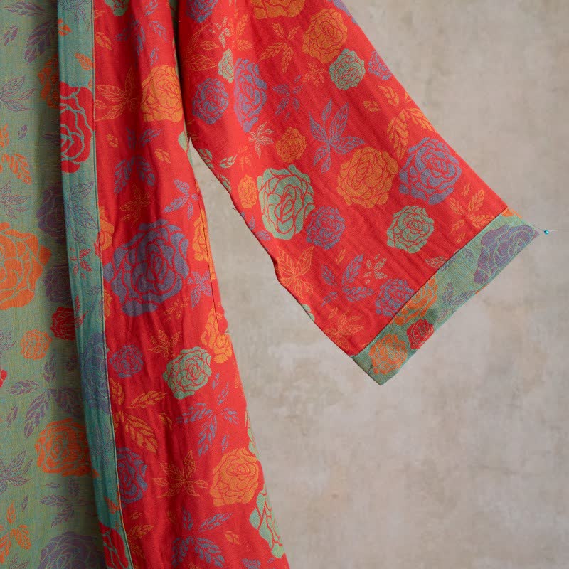 Romantischer Kimono-Bademantel aus Baumwollgaze mit Rosenmuster - image 6