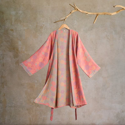 Romantischer Kimono-Bademantel aus Baumwollgaze mit Rosenmuster - Rosa - XL - image 8