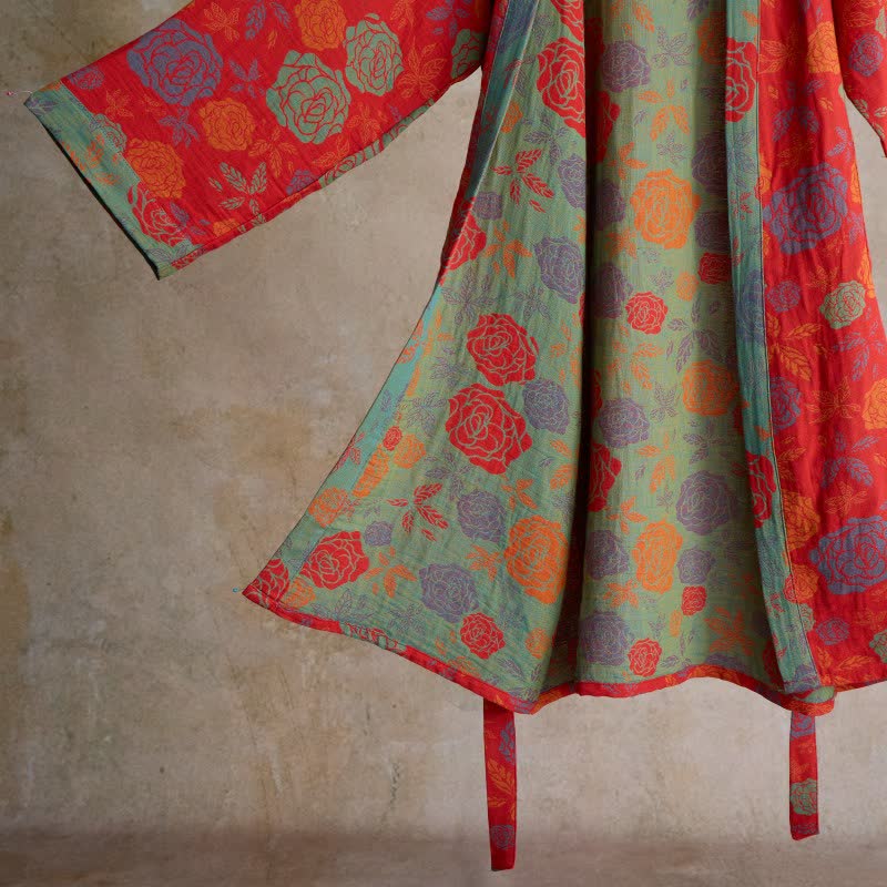 Romantischer Kimono-Bademantel aus Baumwollgaze mit Rosenmuster - image 5