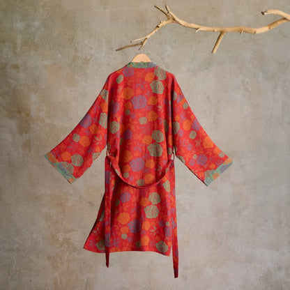 Romantischer Kimono-Bademantel aus Baumwollgaze mit Rosenmuster - image 1