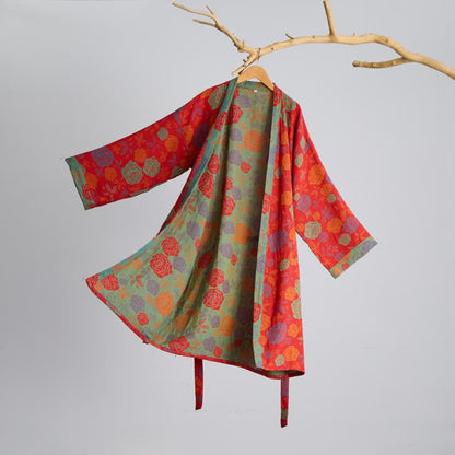 Romantischer Kimono-Bademantel aus Baumwollgaze mit Rosenmuster - image 2