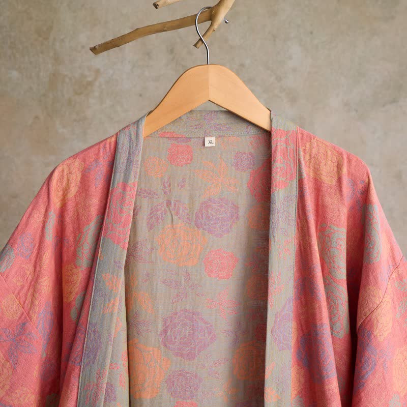 Romantischer Kimono-Bademantel aus Baumwollgaze mit Rosenmuster - image 11