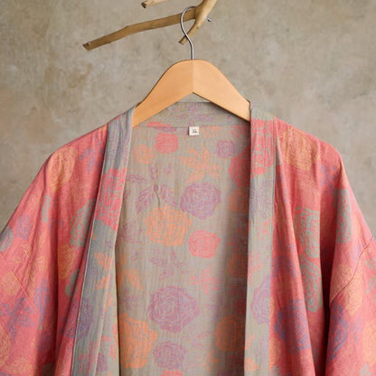 Romantischer Kimono-Bademantel aus Baumwollgaze mit Rosenmuster - image 11