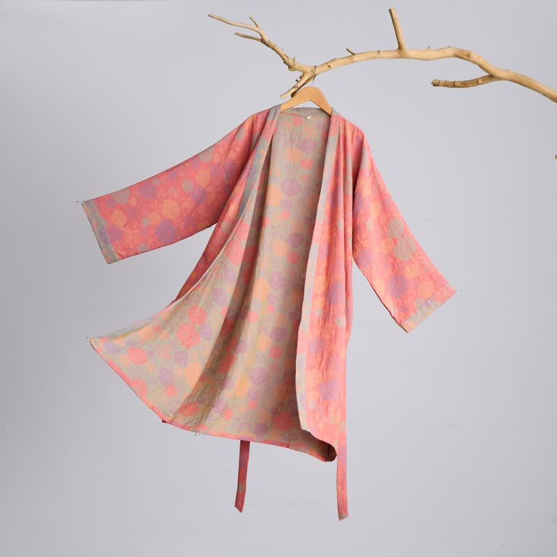 Romantischer Kimono-Bademantel aus Baumwollgaze mit Rosenmuster - image 10
