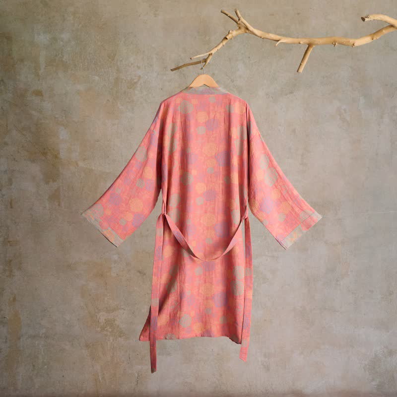 Romantischer Kimono-Bademantel aus Baumwollgaze mit Rosenmuster - image 9