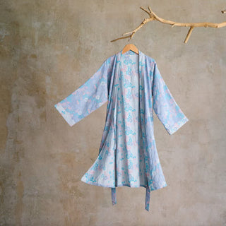 Charmante Kimono-Robe aus Baumwollgaze mit Blumenmuster - Blau - L - image 0