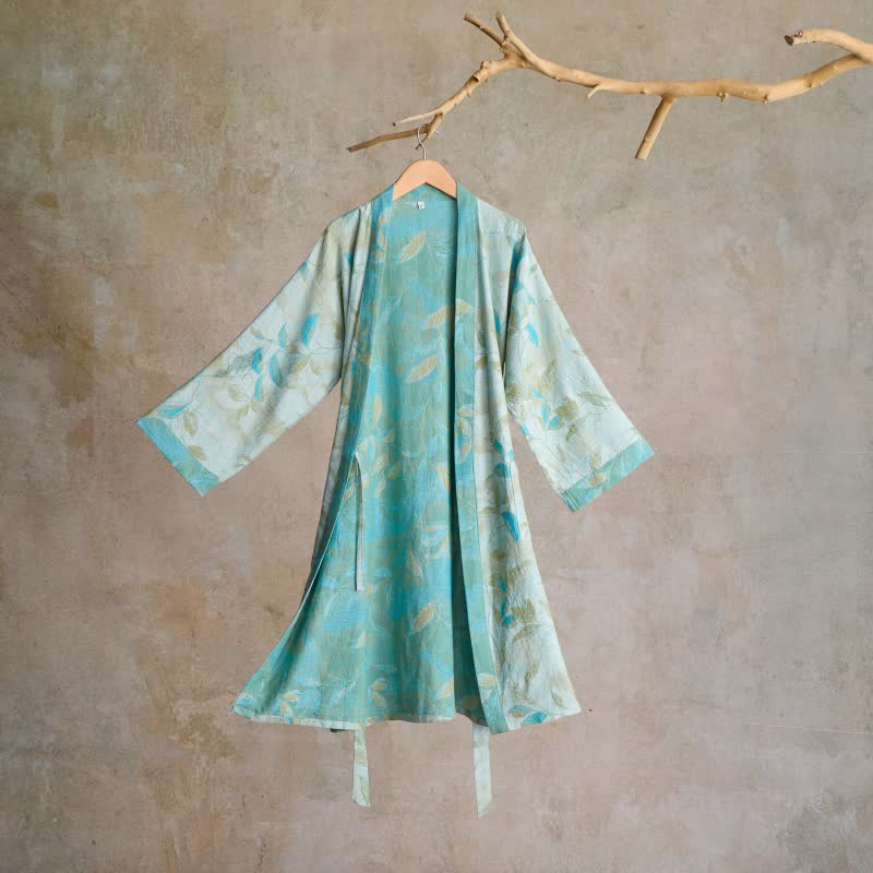 Kimono-Bademantel aus Naturbaumwollgaze - Hellgrün - L - image 12