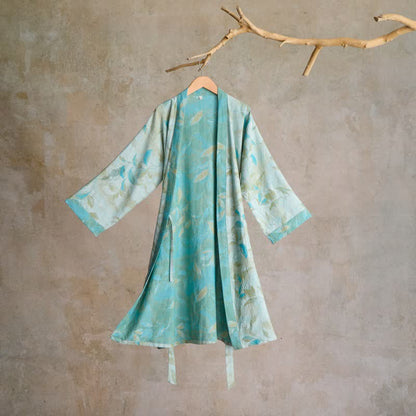 Kimono-Bademantel aus Naturbaumwollgaze - Hellgrün - L - image 12