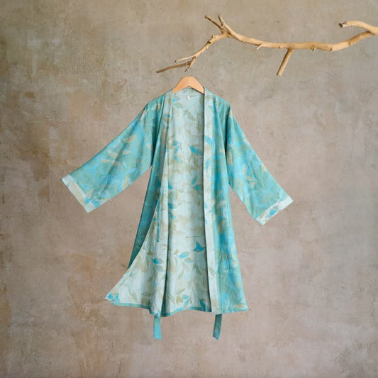 Kimono-Bademantel aus Naturbaumwollgaze - Grün - 2XL - image 0