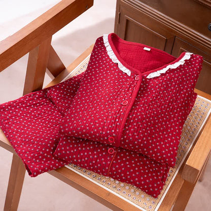 Rotes Pyjama-Set aus reiner Baumwolle mit Blumenmuster - image 1