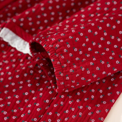 Rotes Pyjama-Set aus reiner Baumwolle mit Blumenmuster - image 5