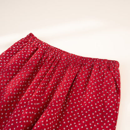 Rotes Pyjama-Set aus reiner Baumwolle mit Blumenmuster - image 9