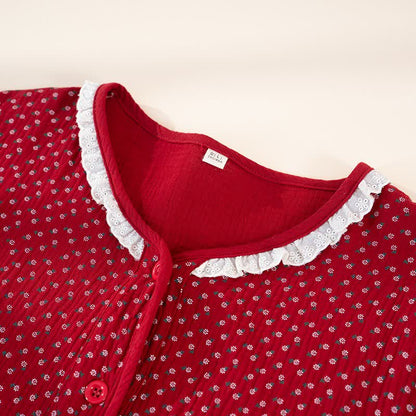 Rotes Pyjama-Set aus reiner Baumwolle mit Blumenmuster - image 4