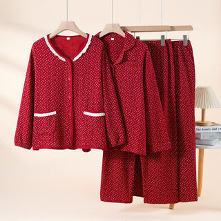 Rotes Pyjama-Set aus reiner Baumwolle mit Blumenmuster - image 0