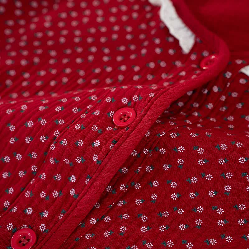 Rotes Pyjama-Set aus reiner Baumwolle mit Blumenmuster - image 7